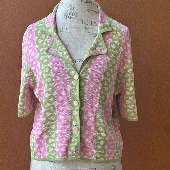 House of Harlow 1960 Wavy Print Short Sleeve Button Up Knit Top Small New! - Picture 5 of 8